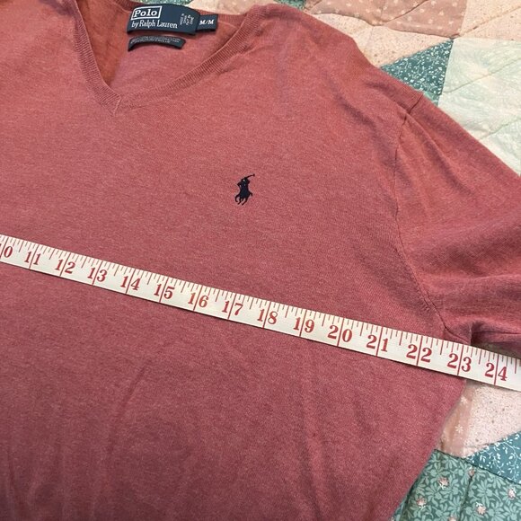 Polo Ralph Lauren Pima Cotton Sweater Mens Pink Knit V-neck Preppy Academia - Picture 7 of 7
